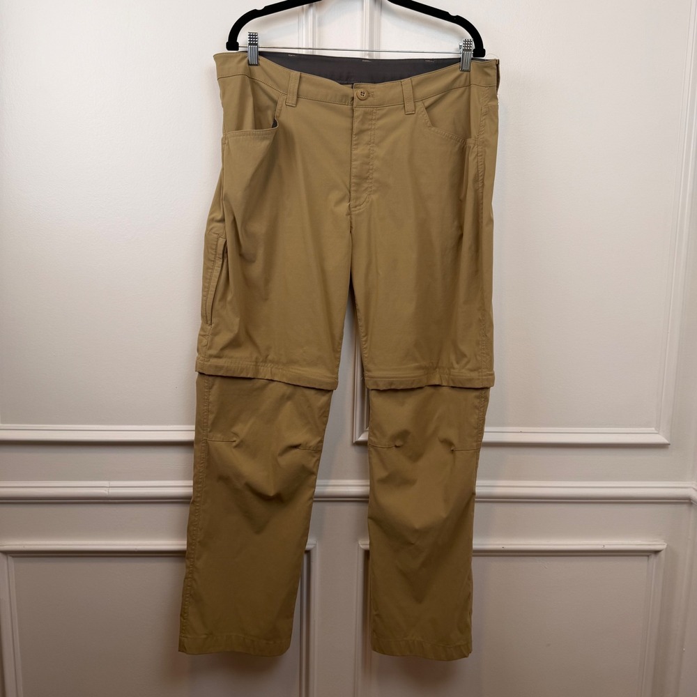 Eddie Bauer Mens Convertible Tech Hiking Pants Tan 40x30 Zip Off Cargo 1537466